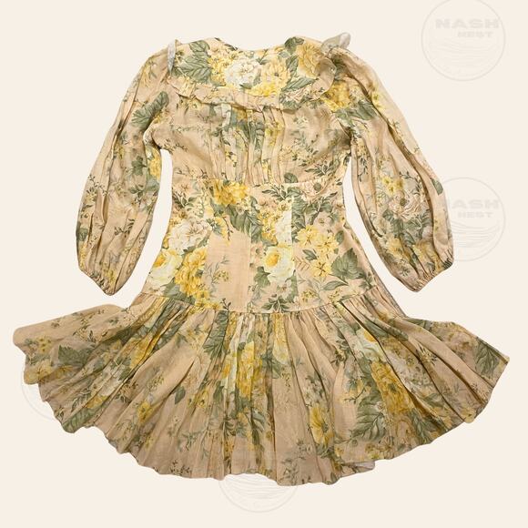 Zimmermann 2 US 6 Amelie Corset Dress | Floral Romantic Feminine Linen Mini $795 - Picture 5 of 14